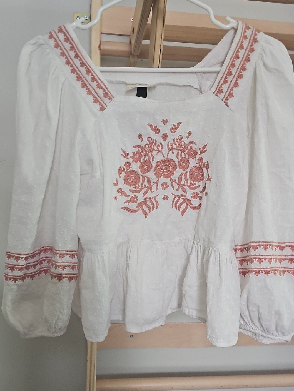 Universal Thread White Blouse with Rose Embroidery